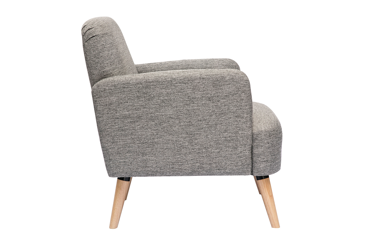 Fauteuil scandinave en tissu gris clair et bois clair ISKO