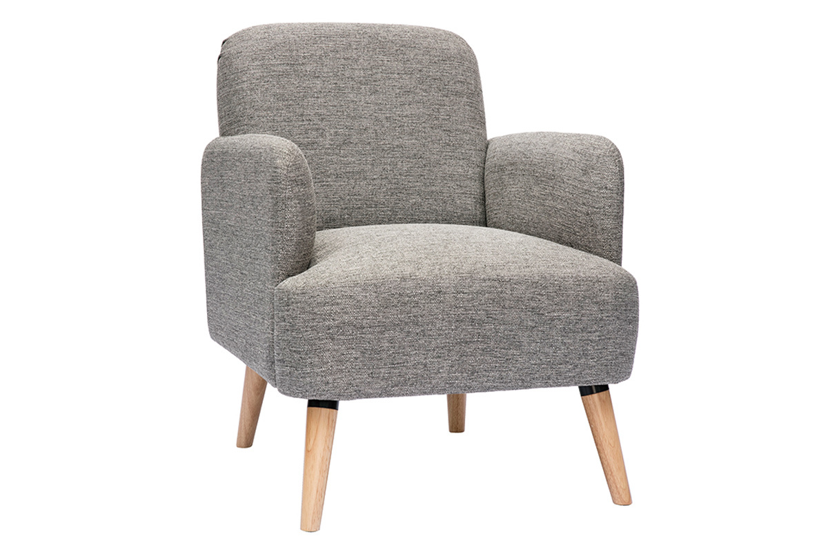 Fauteuil scandinave en tissu gris clair et bois clair ISKO