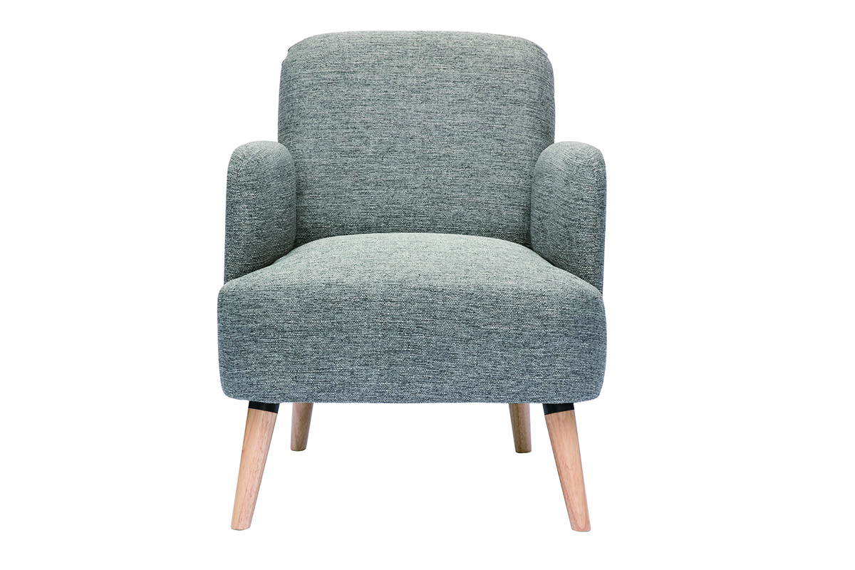 Fauteuil scandinave en tissu gris clair et bois clair ISKO