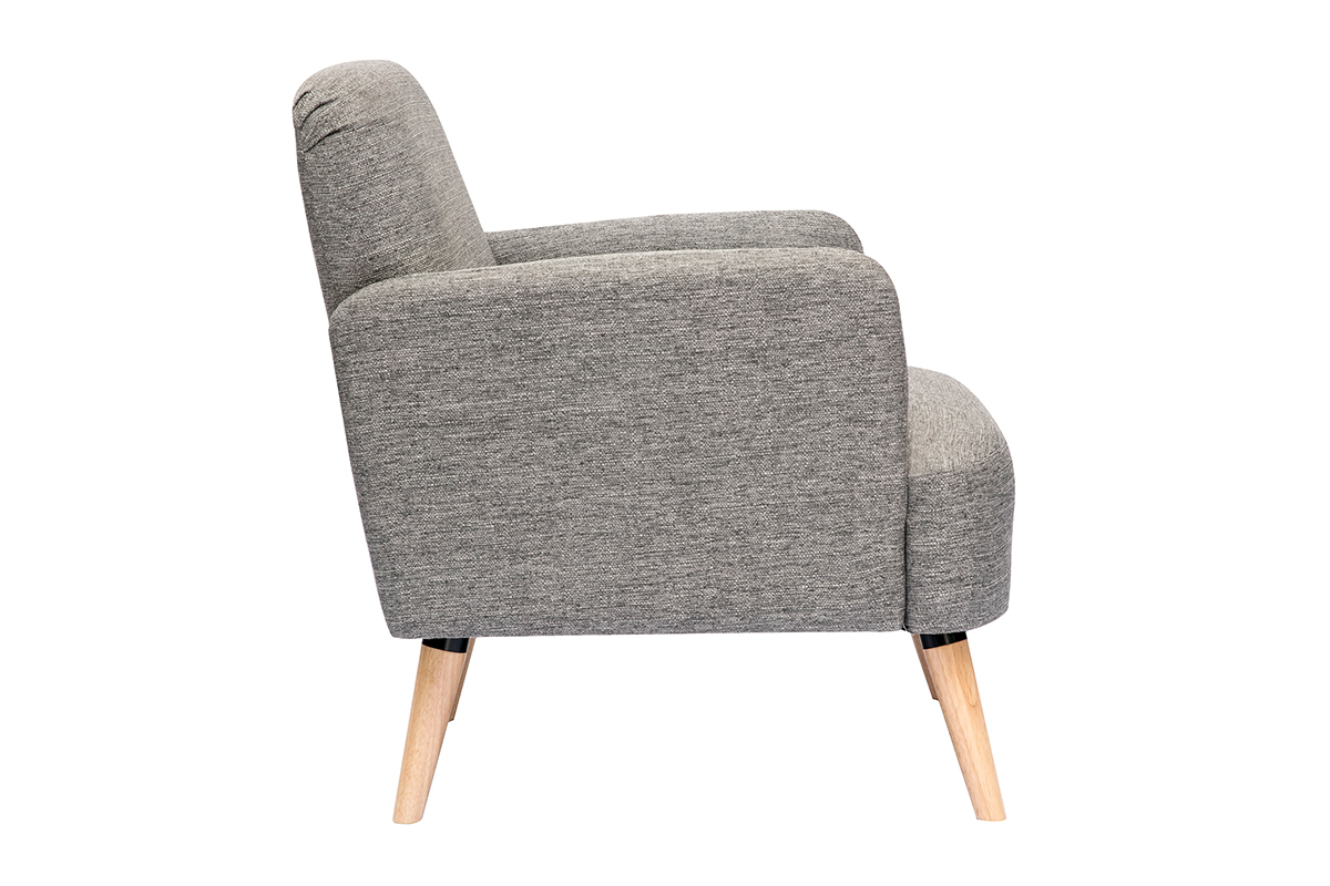 Fauteuil scandinave en tissu gris clair et bois clair ISKO