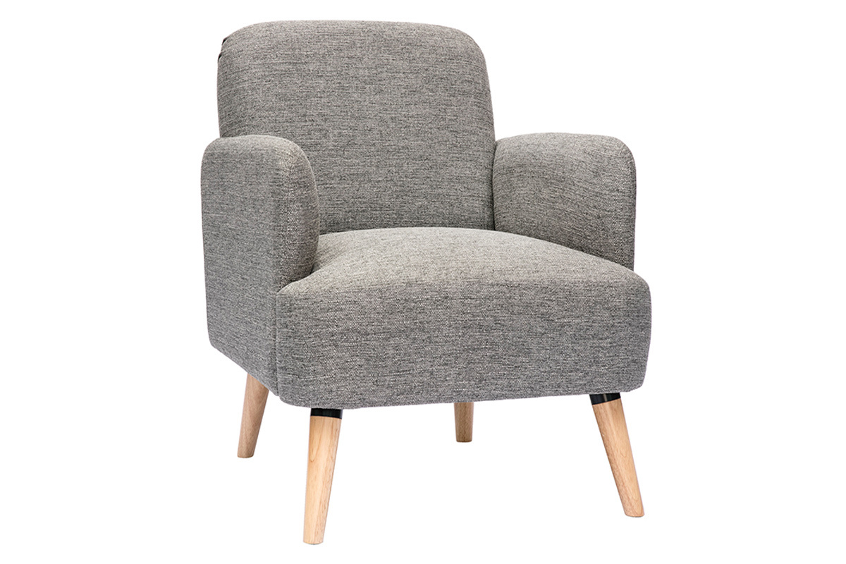 Fauteuil scandinave en tissu gris clair et bois clair ISKO