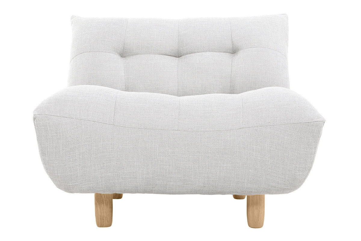 Fauteuil scandinave en tissu gris clair et bois clair YUMI