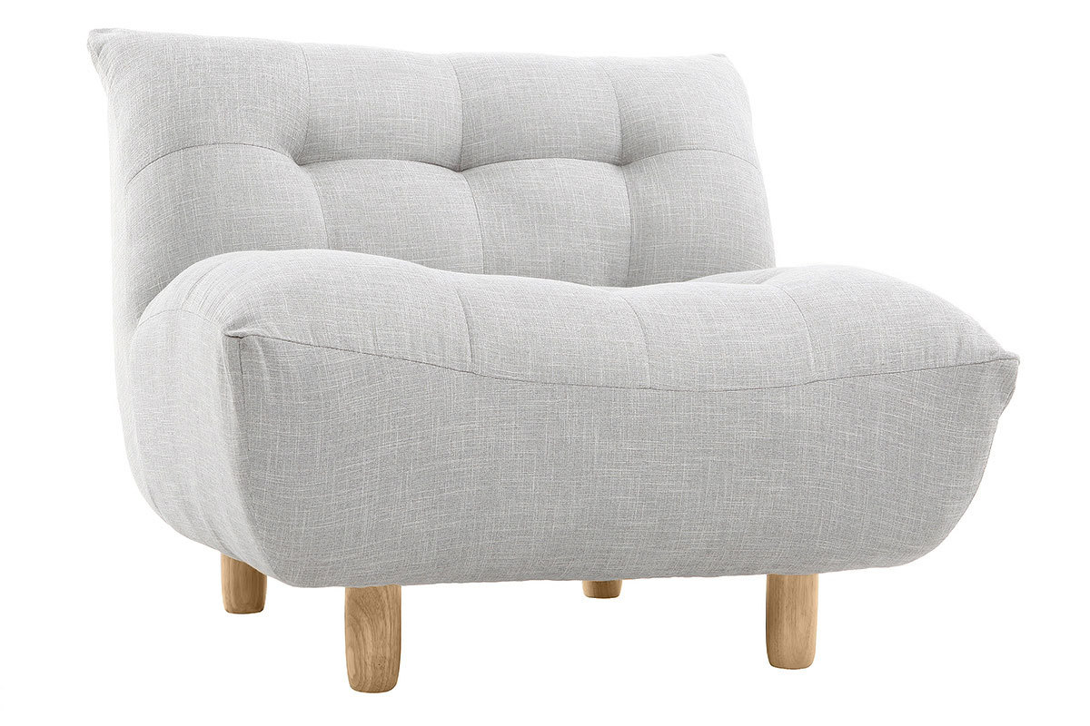 Fauteuil scandinave en tissu gris clair et bois clair YUMI