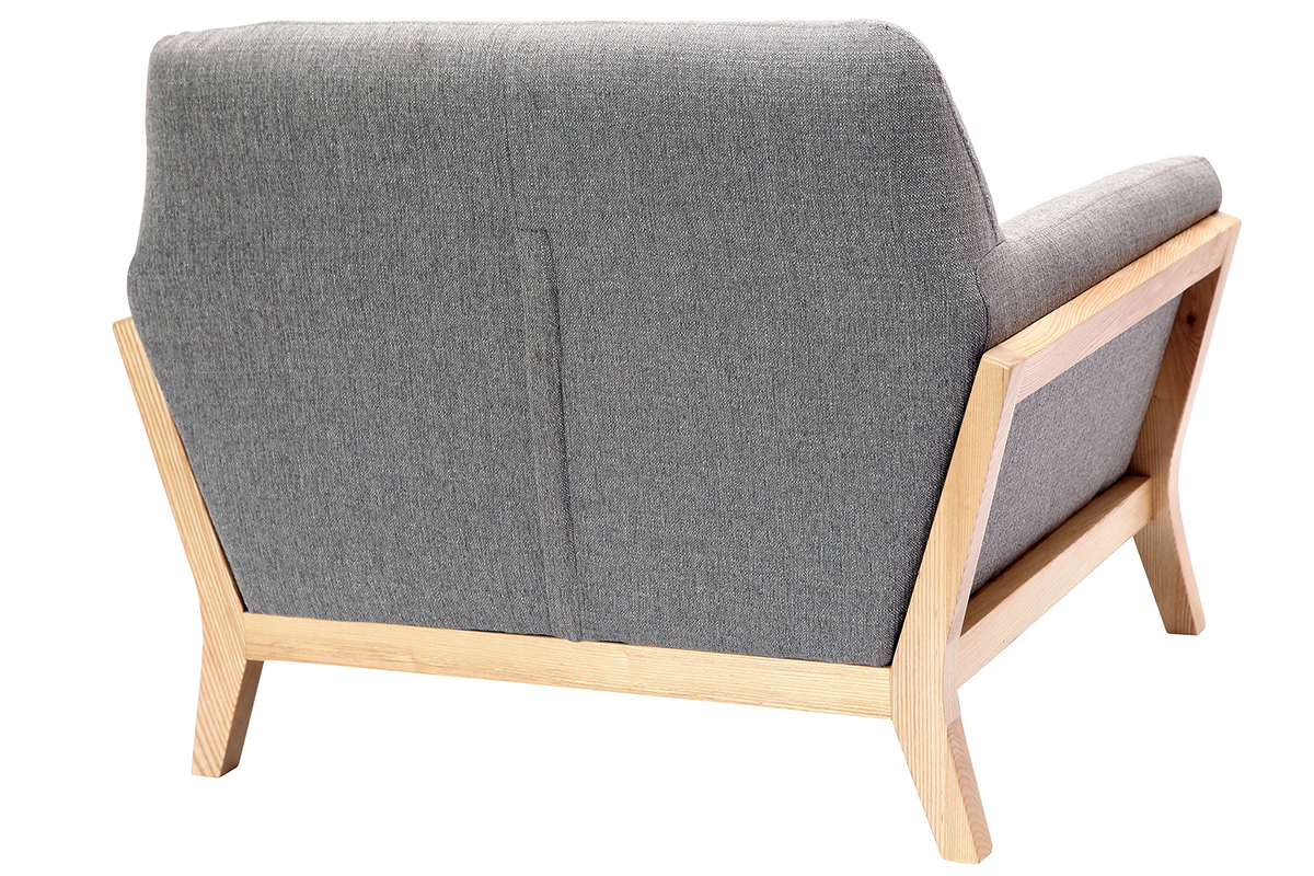 Fauteuil scandinave en tissu gris et bois clair massif YOKO