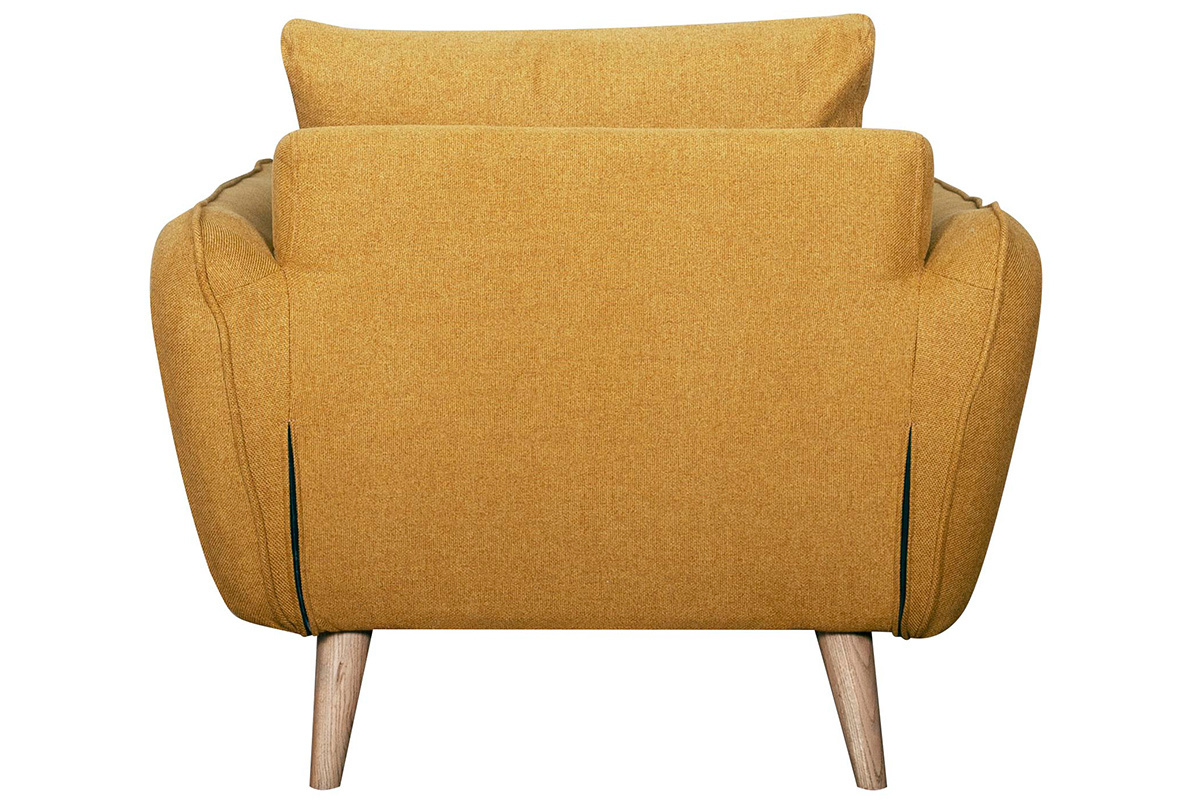 Fauteuil scandinave en tissu jaune cumin et bois clair CREEP