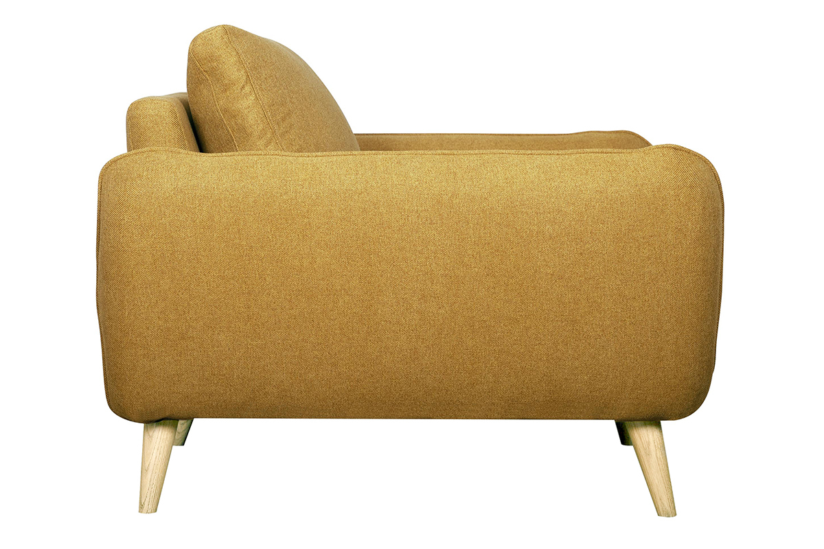 Fauteuil scandinave en tissu jaune cumin et bois clair CREEP