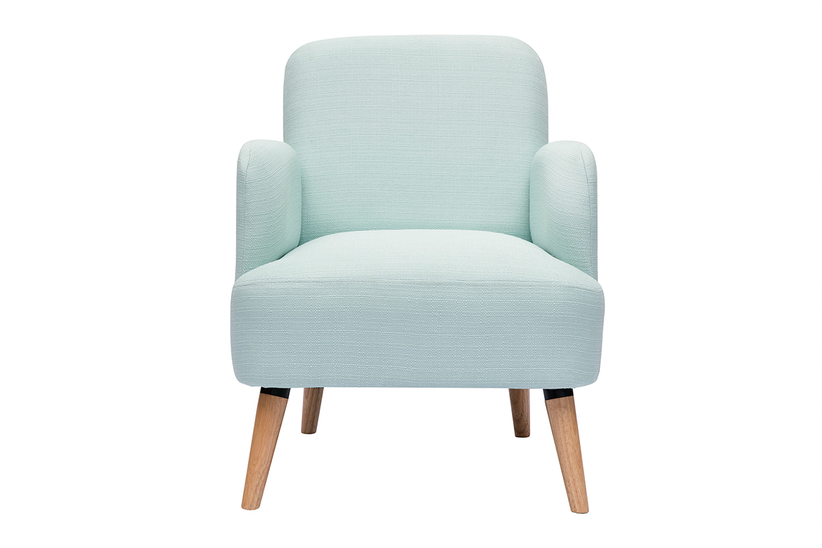 Fauteuil scandinave en tissu menthe  l'eau et bois clair ISKO