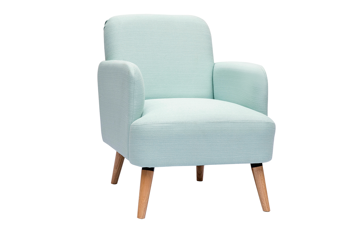 Fauteuil scandinave en tissu menthe  l'eau et bois clair ISKO