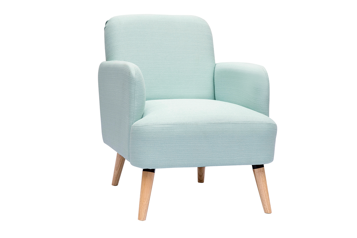 Fauteuil scandinave en tissu menthe  l'eau et bois clair ISKO