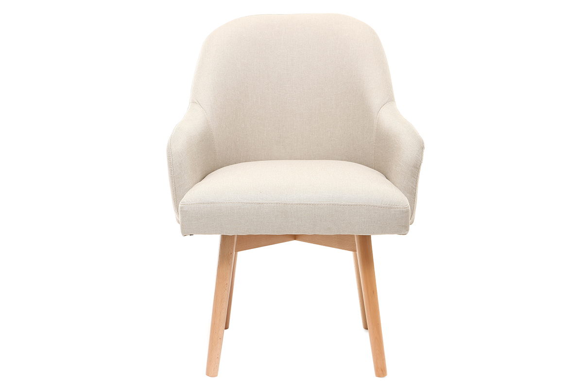 Fauteuil scandinave en tissu naturel et bois clair MONA