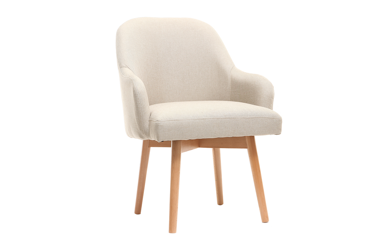 Fauteuil scandinave en tissu naturel et bois clair MONA