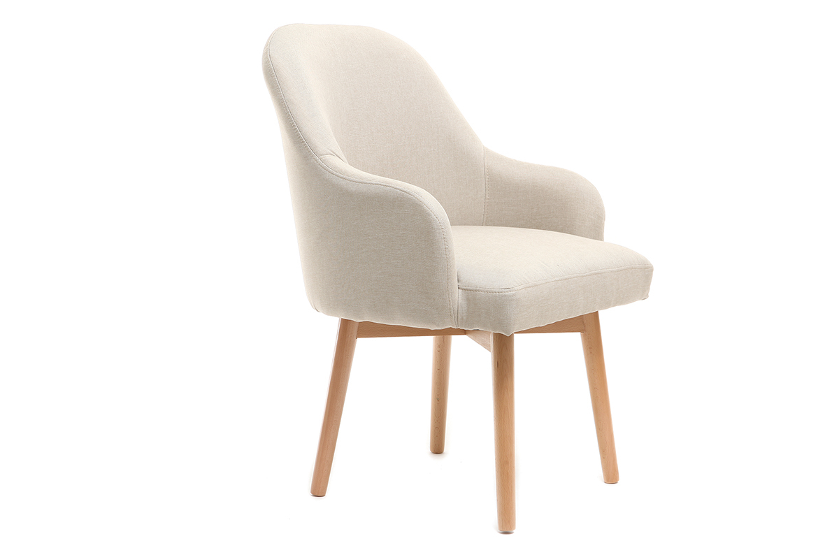 Fauteuil scandinave en tissu naturel et bois clair MONA