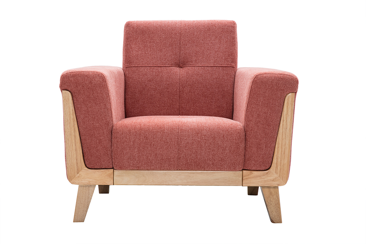 Fauteuil scandinave en tissu terracotta et bois clair FJORD