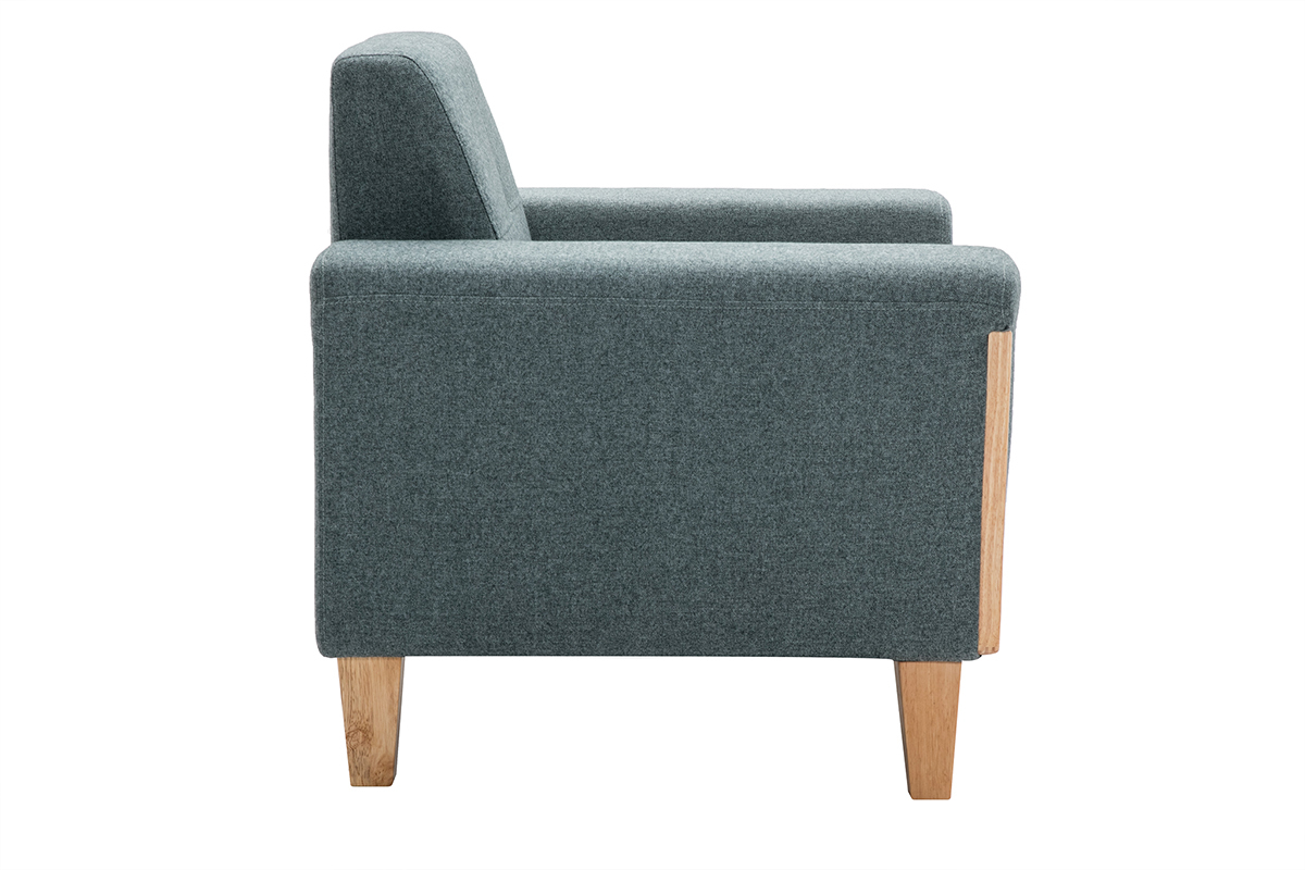 Fauteuil scandinave en tissu vert de gris et bois clair FJORD