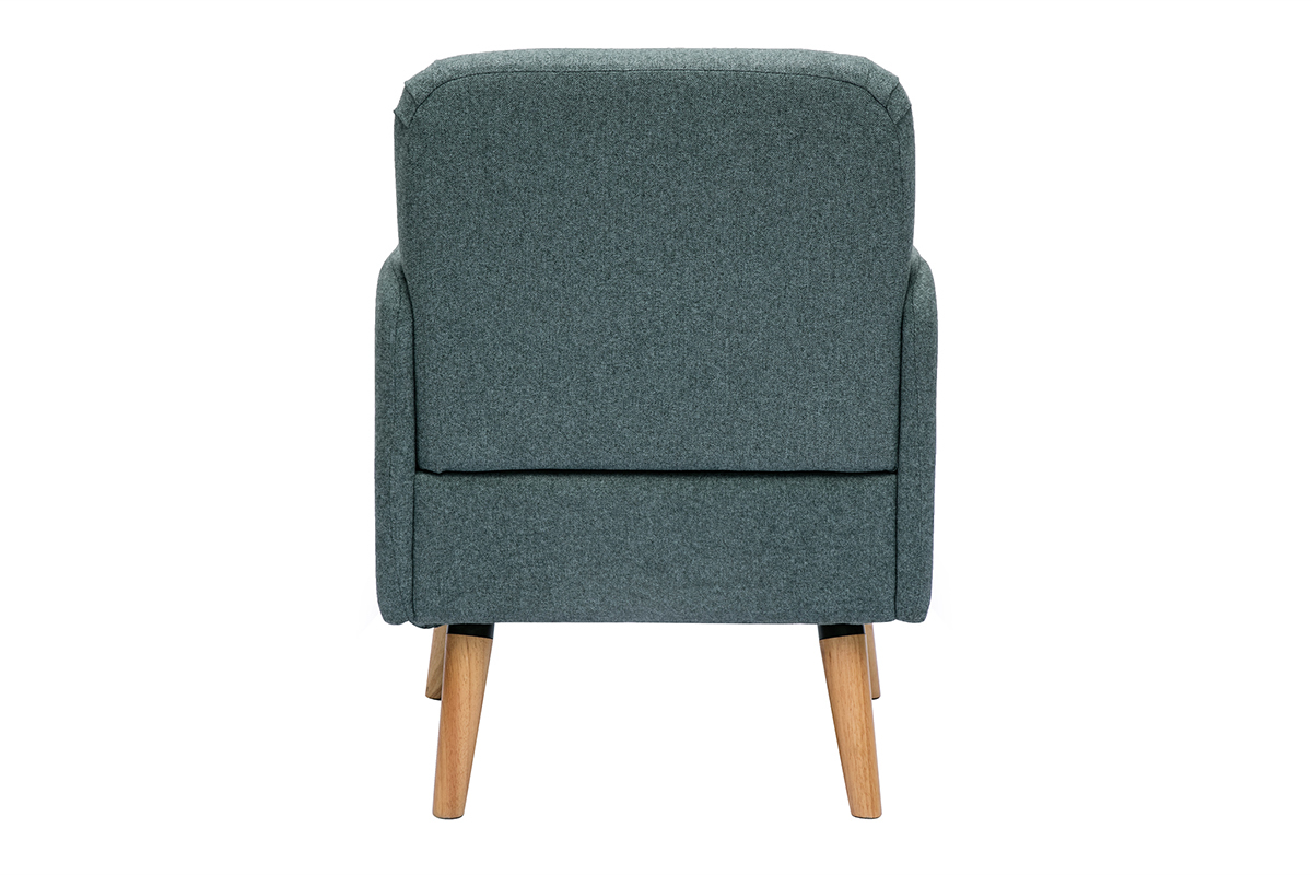 Fauteuil scandinave en tissu vert de gris et bois clair ISKO