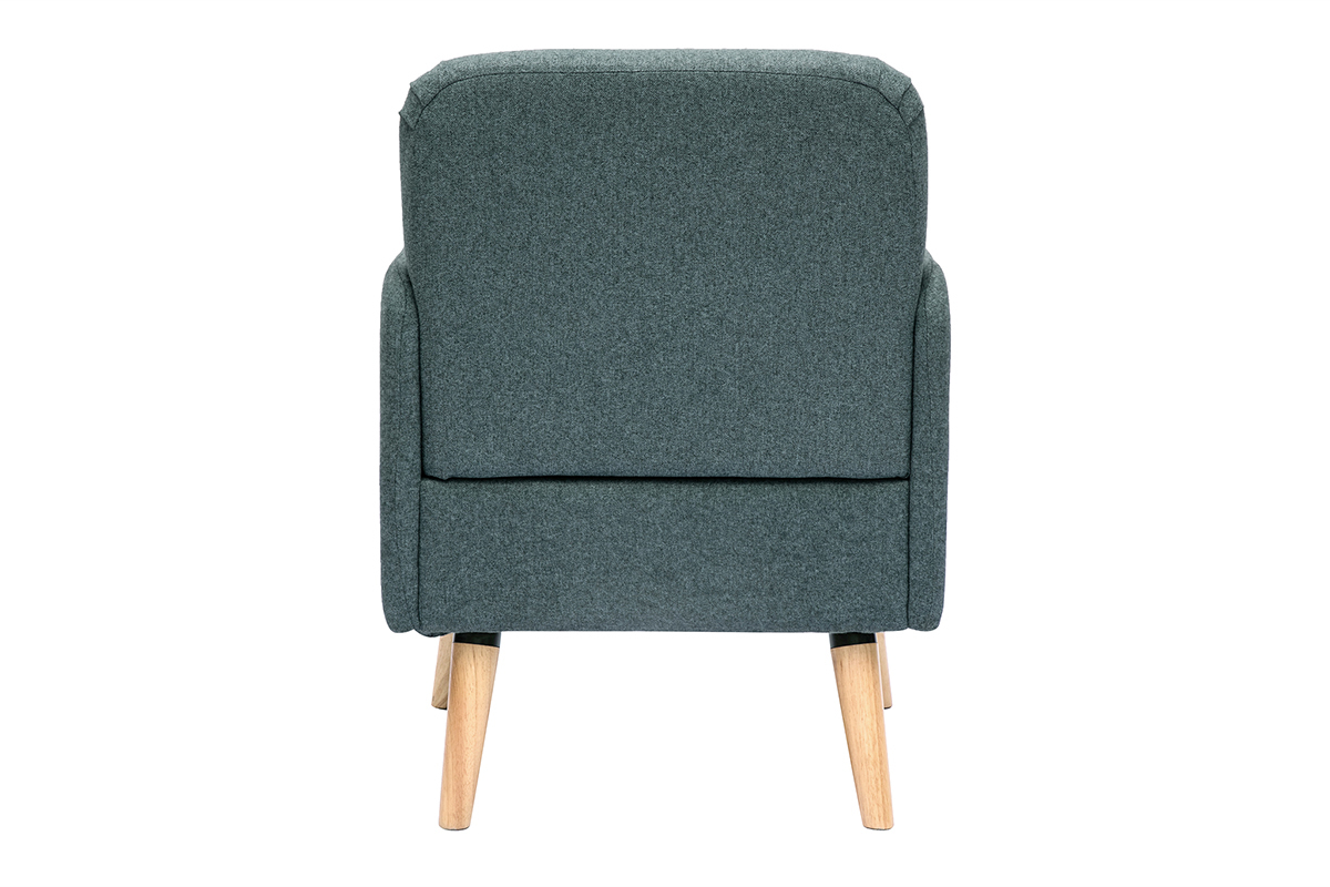 Fauteuil scandinave en tissu vert de gris et bois clair ISKO