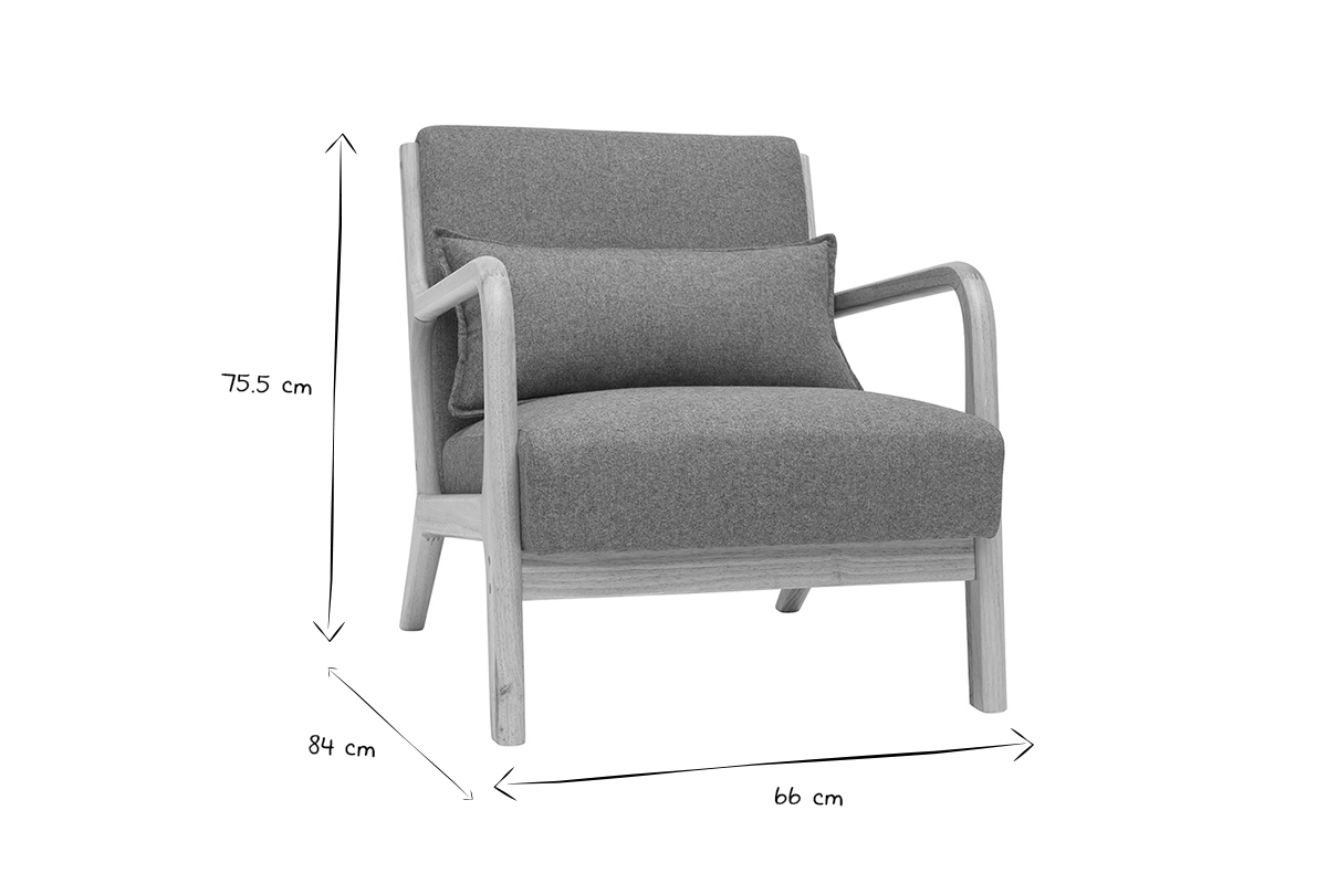 Fauteuil scandinave en tissu vert de gris et bois clair massif DERRY