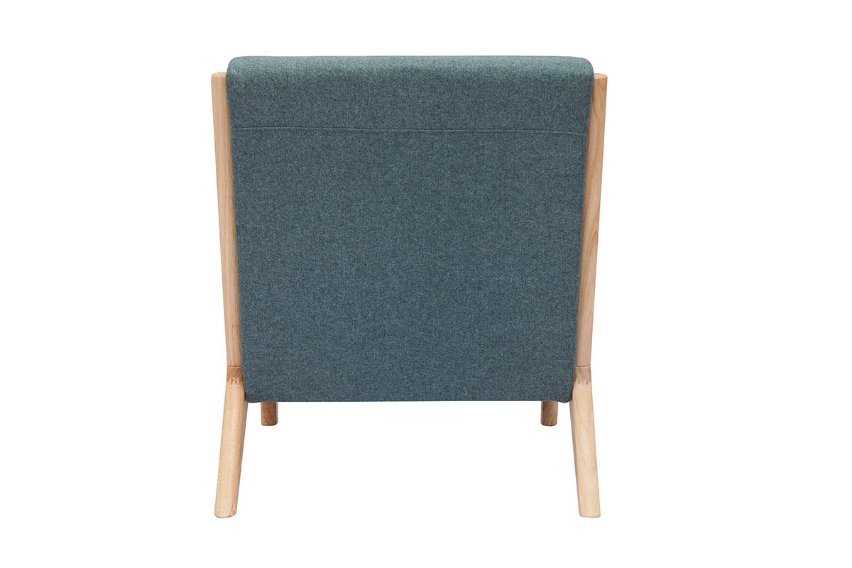 Fauteuil scandinave en tissu vert de gris et bois clair massif DERRY