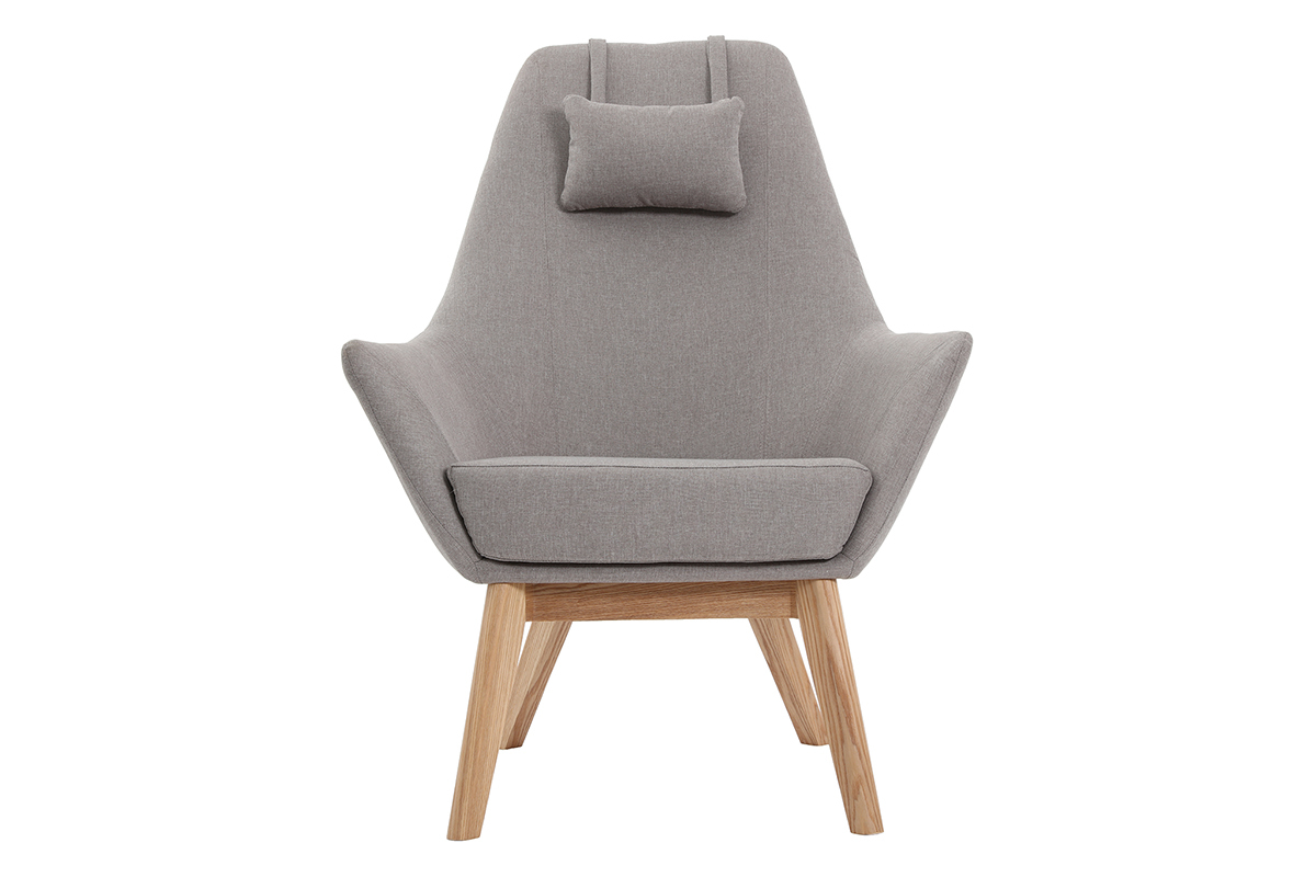 Fauteuil scandinave gris clair et bois AMADEO