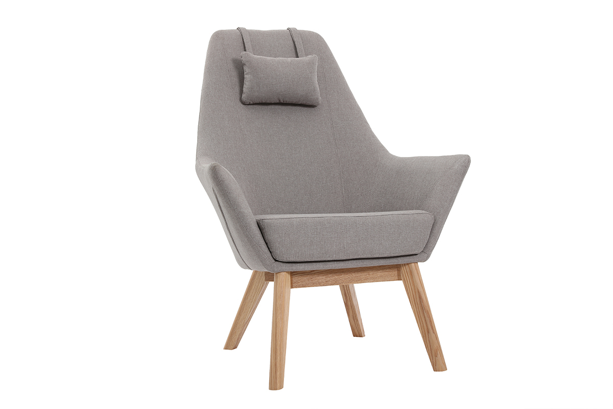 Fauteuil scandinave gris clair et bois AMADEO