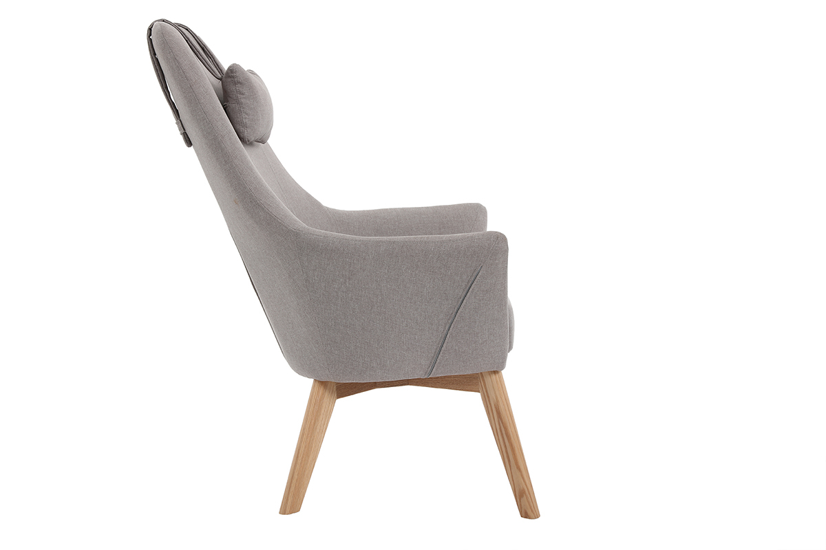 Fauteuil scandinave gris clair et bois AMADEO