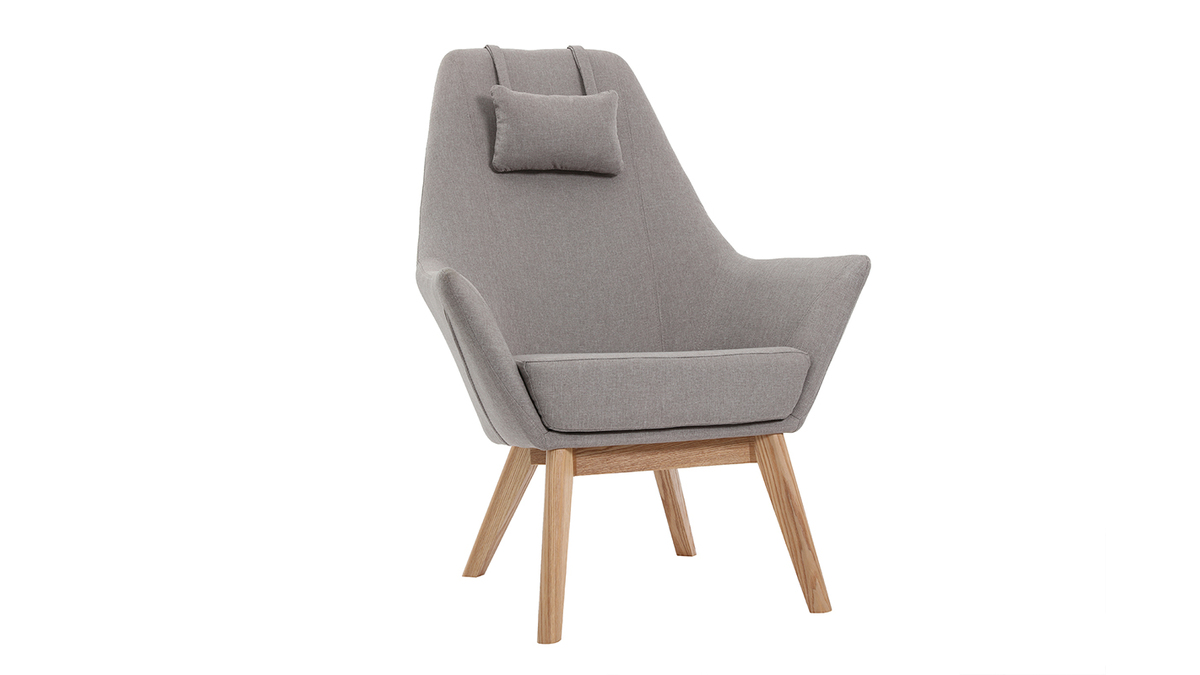 Fauteuil scandinave gris clair et bois AMADEO