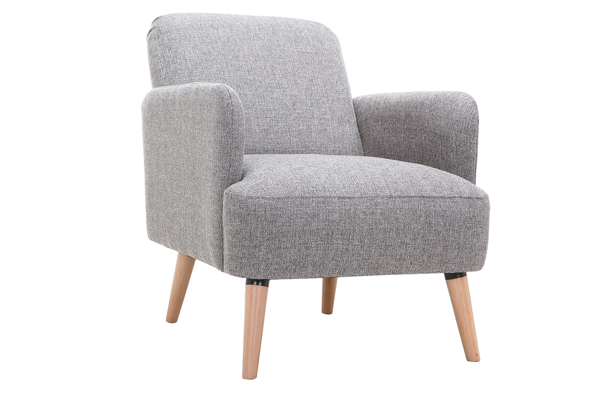 Fauteuil scandinave gris clair et bois clair ISKO