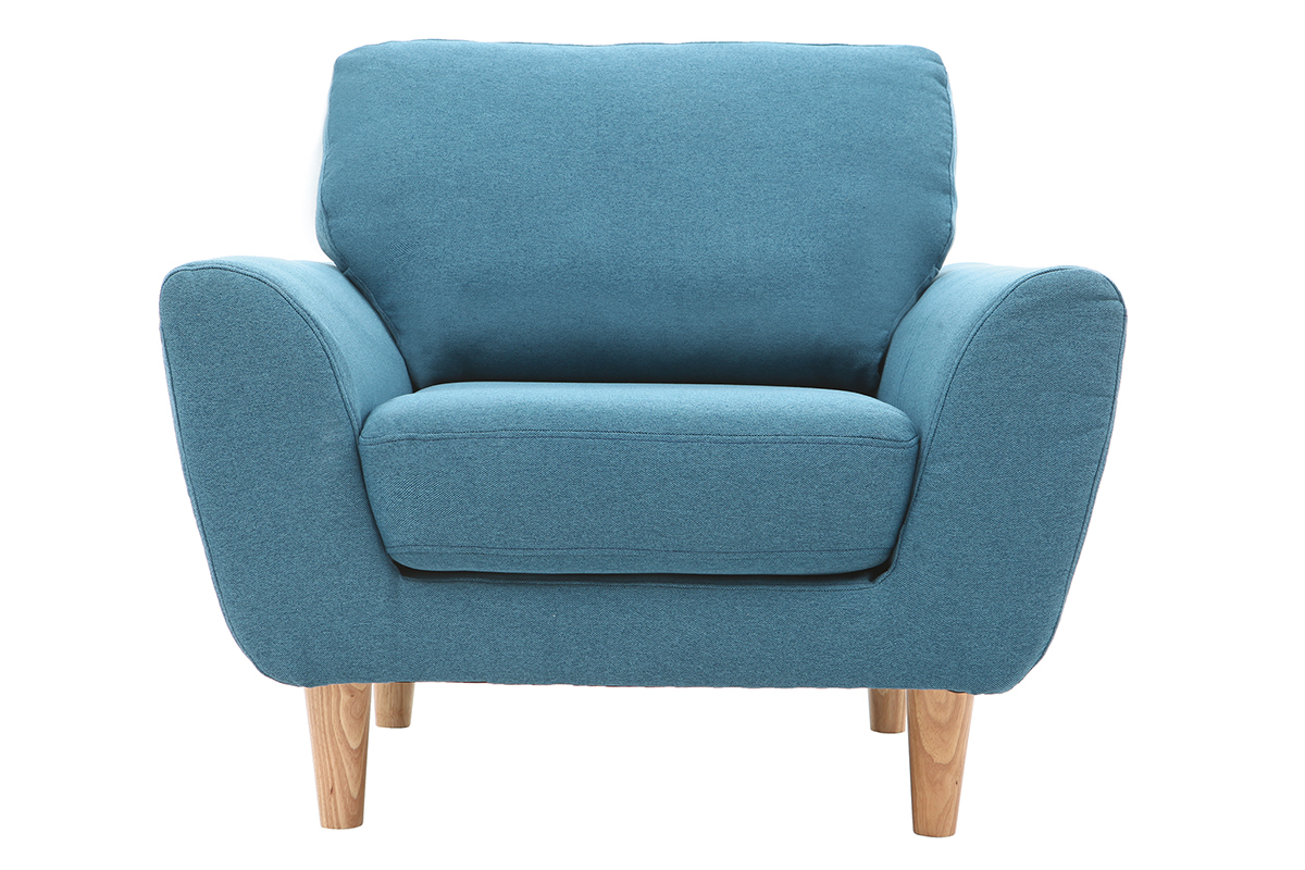 Fauteuil scandinave tissu bleu canard ALICE