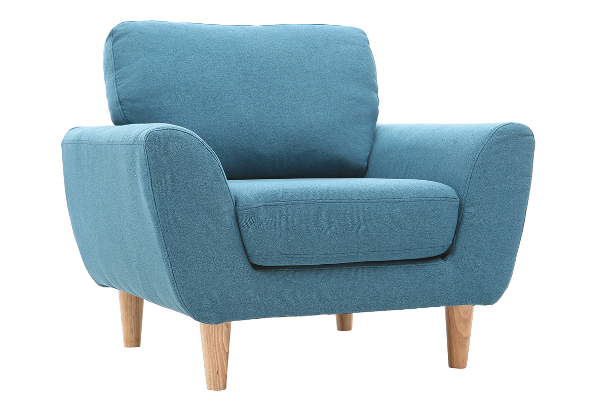 Fauteuil scandinave tissu bleu canard ALICE