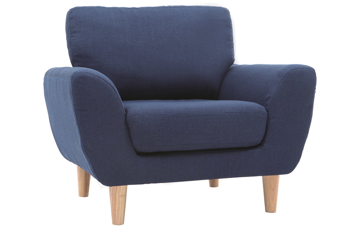 Fauteuil scandinave tissu bleu fonc ALICE