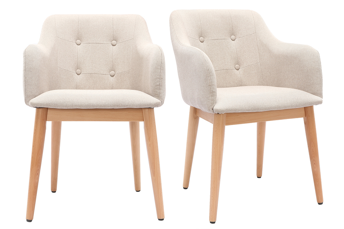 Fauteuil scandinave tissu naturel et pieds bois (lot de 2) BALTIK