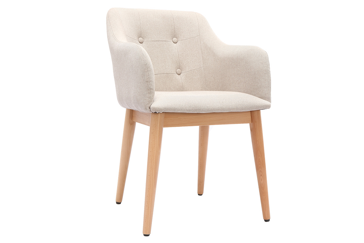 Fauteuil scandinave tissu naturel et pieds bois (lot de 2) BALTIK