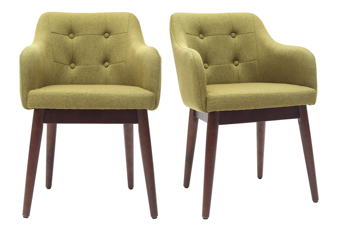 Fauteuil scandinave tissu vert et pieds bois (lot de 2) BALTIK