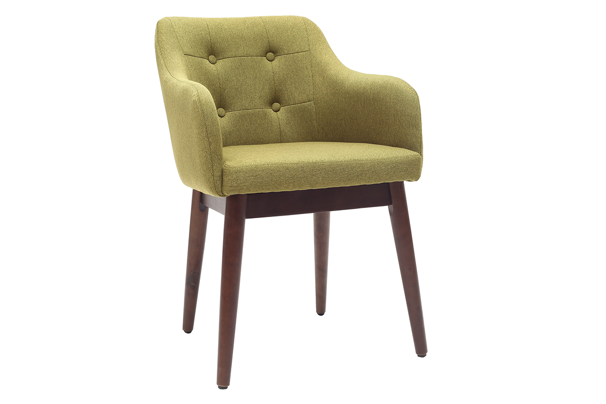 Fauteuil scandinave tissu vert et pieds bois (lot de 2) BALTIK