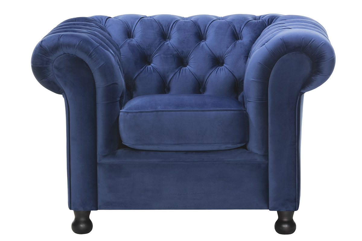 Fauteuil velours bleu fonc CHESTERFIELD