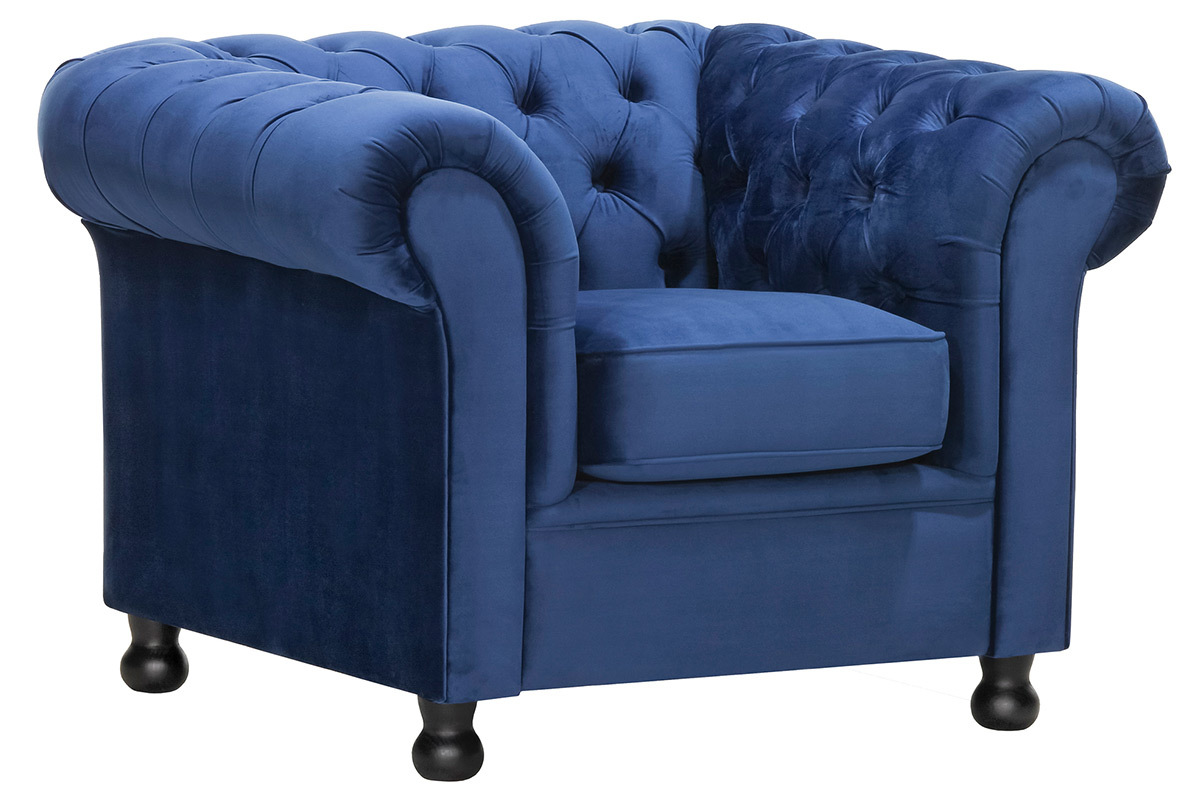 Fauteuil velours bleu fonc CHESTERFIELD