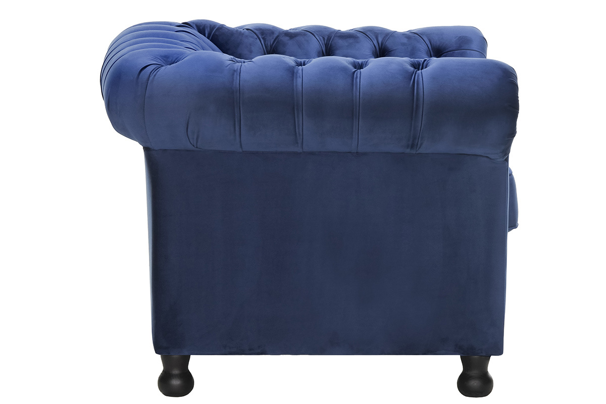 Fauteuil velours bleu fonc CHESTERFIELD