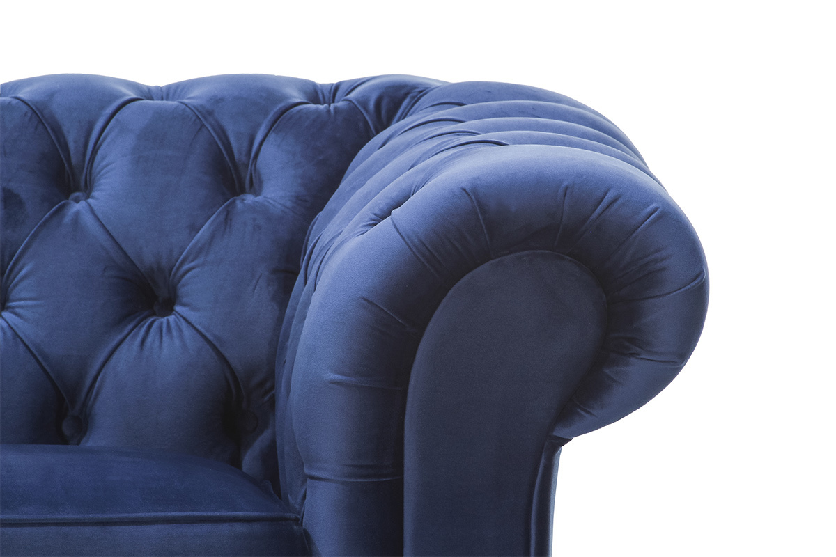 Fauteuil velours bleu fonc CHESTERFIELD