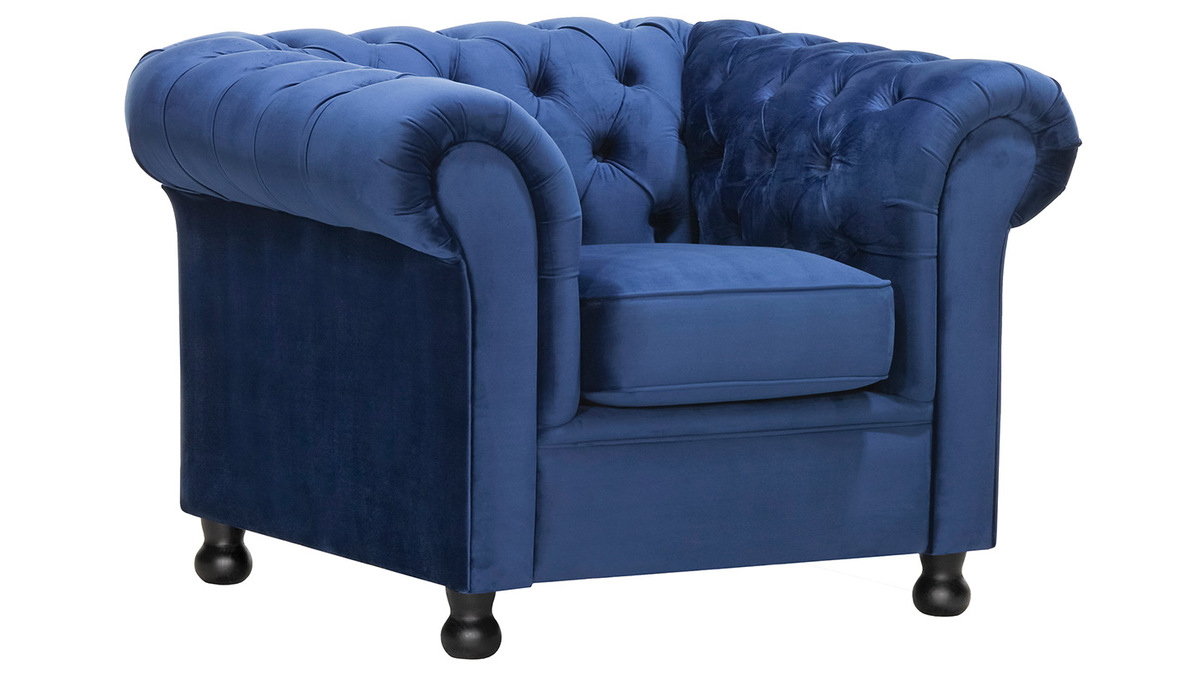 Fauteuil velours bleu fonc CHESTERFIELD