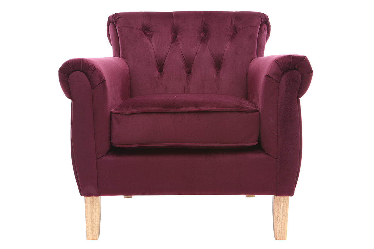 Fauteuil velours bordeaux bois clair MAJESTIC