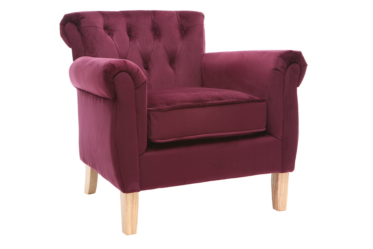 Fauteuil velours bordeaux bois clair MAJESTIC