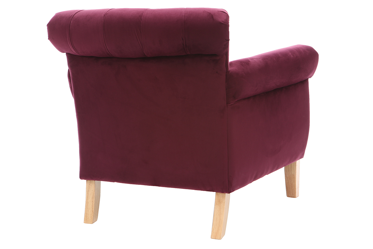 Fauteuil velours bordeaux bois clair MAJESTIC