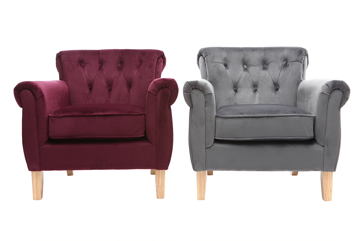 Fauteuil velours bordeaux bois clair MAJESTIC