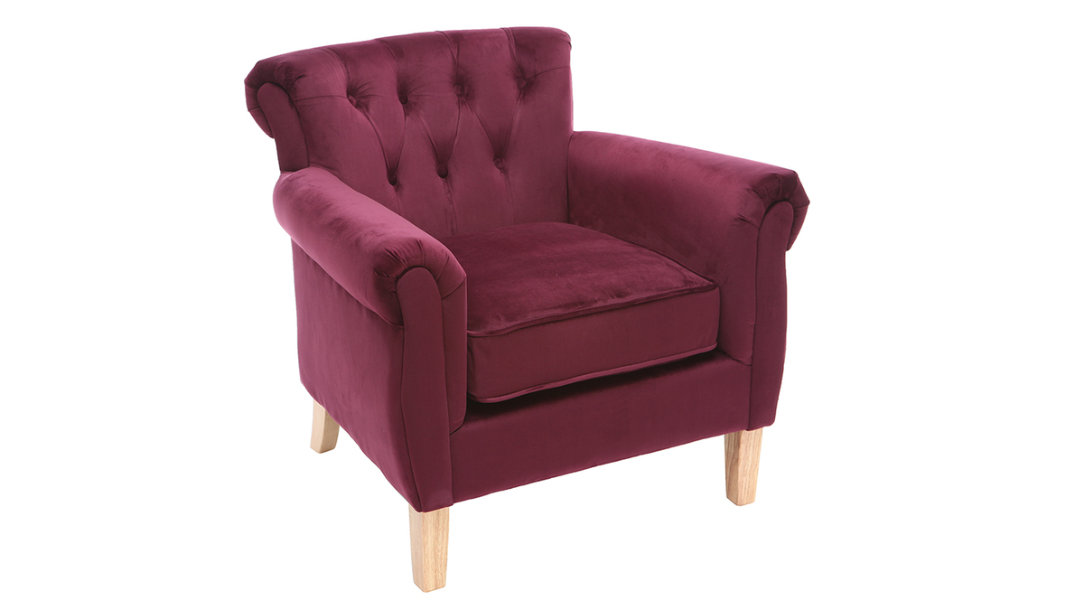 Fauteuil velours bordeaux bois clair MAJESTIC