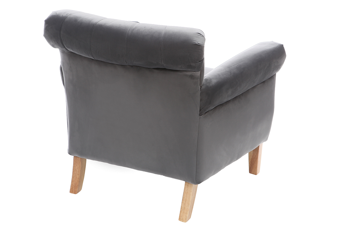 Fauteuil velours gris fonc bois clair MAJESTIC