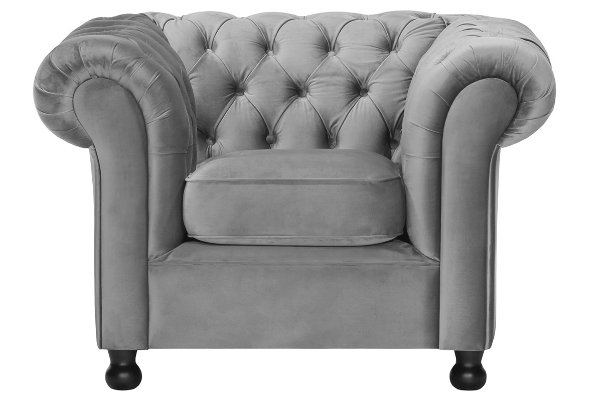 Fauteuil velours gris fonc CHESTERFIELD