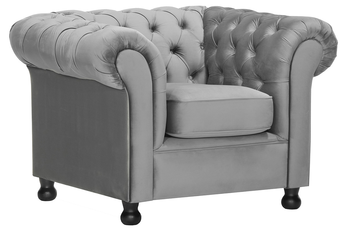 Fauteuil velours gris fonc CHESTERFIELD