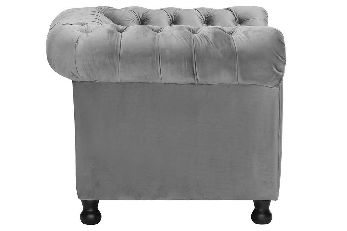 Fauteuil velours gris fonc CHESTERFIELD