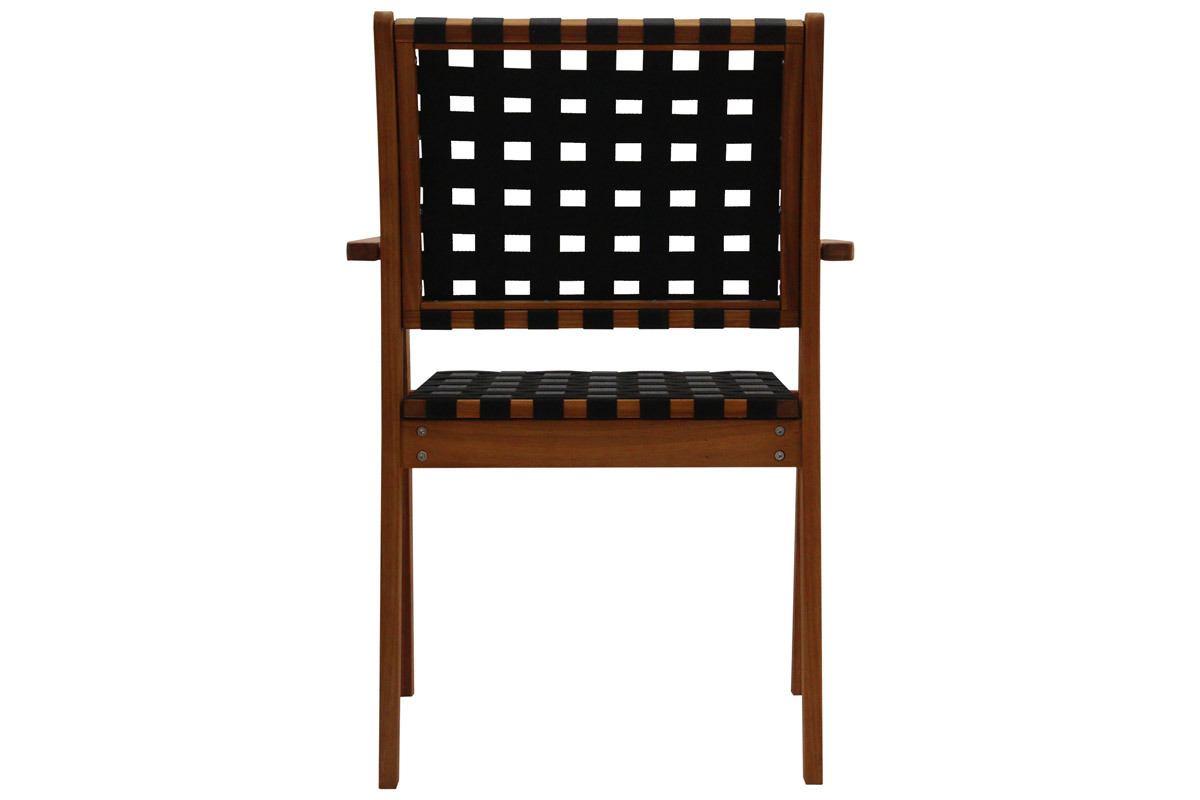 Fauteuils de jardin empilables sangles noires et bois massif (lot de 2) KHASHA