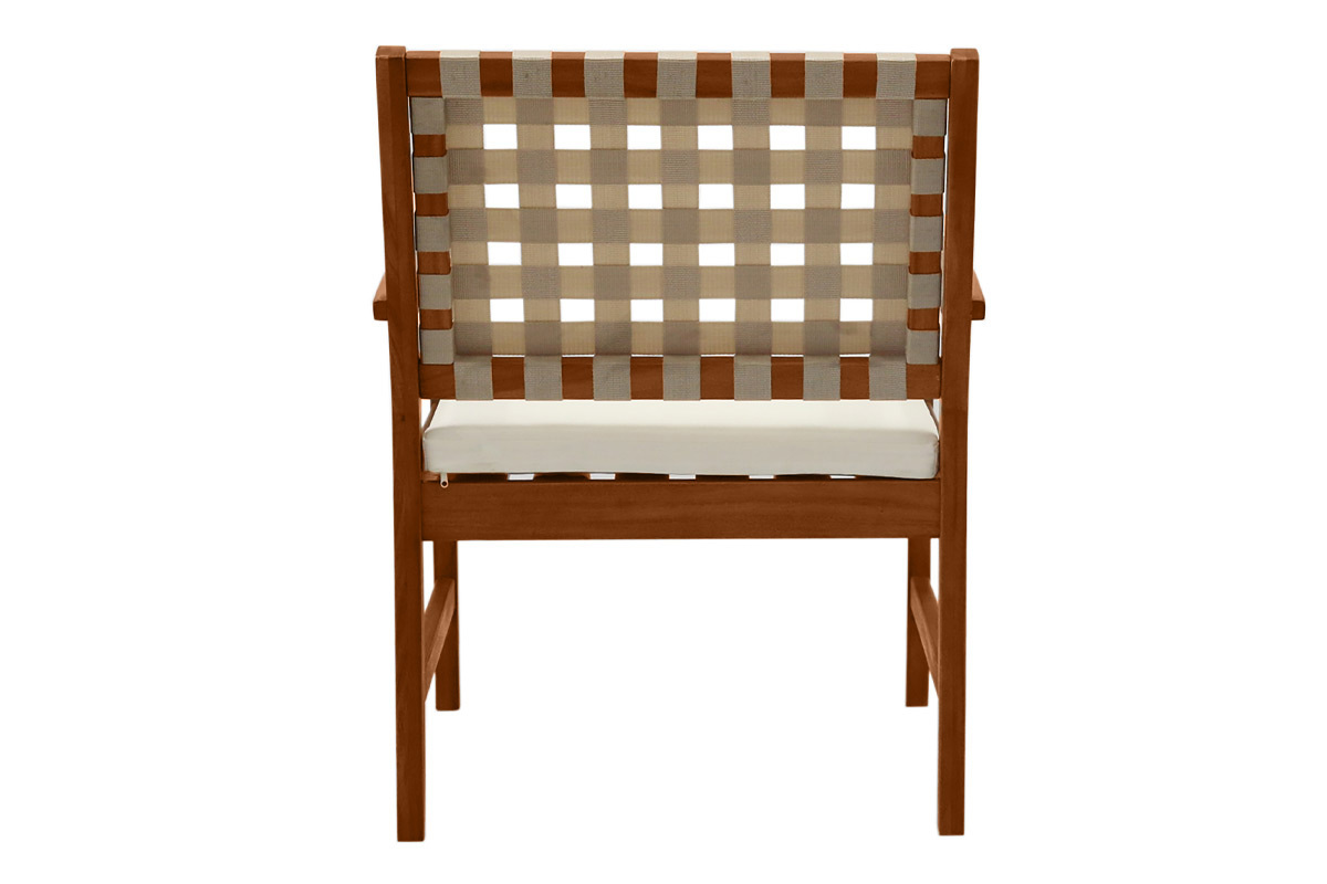 Fauteuils de jardin en bois massif avec coussin blanc et sangles beiges (lot de 2) SANTANA